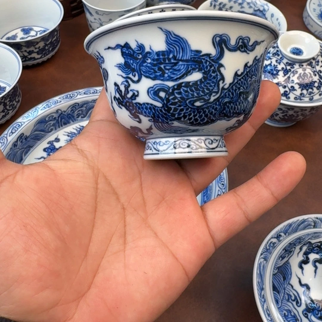 陶摆件龙纹大压手手绘