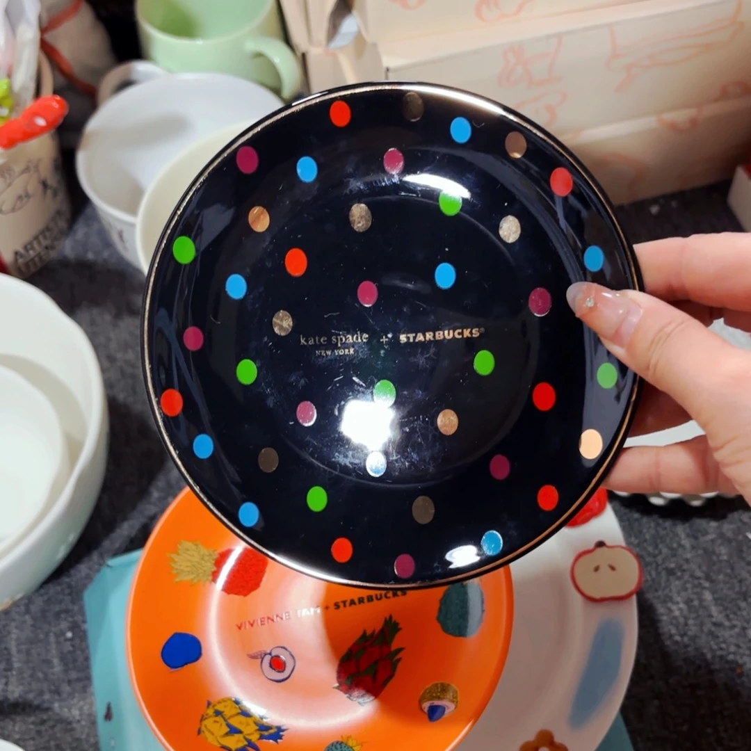 陶瓷黑色波点杯碟小吃碟六寸