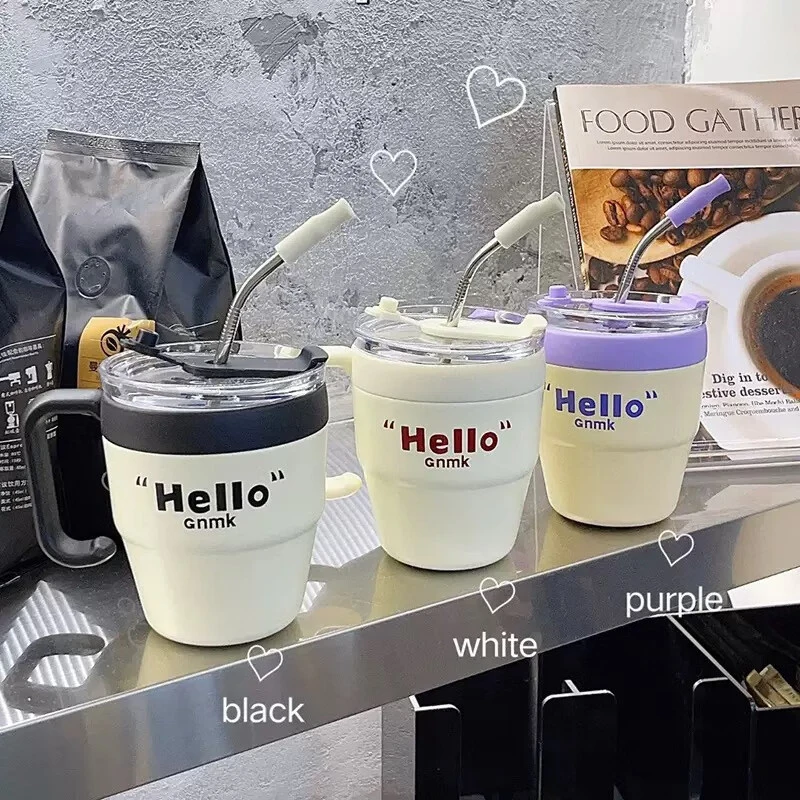 【西藏包邮】创意吸管玻璃杯带盖办公室把手杯家用饮水杯马克杯