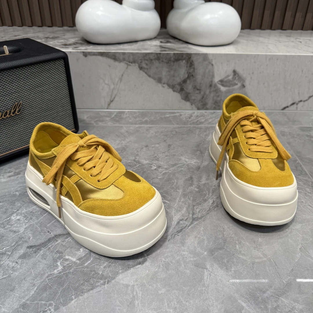 百搭透气小众春季系带松糕鞋时尚休闲鞋复古拼色胶粘圆头潮流女鞋