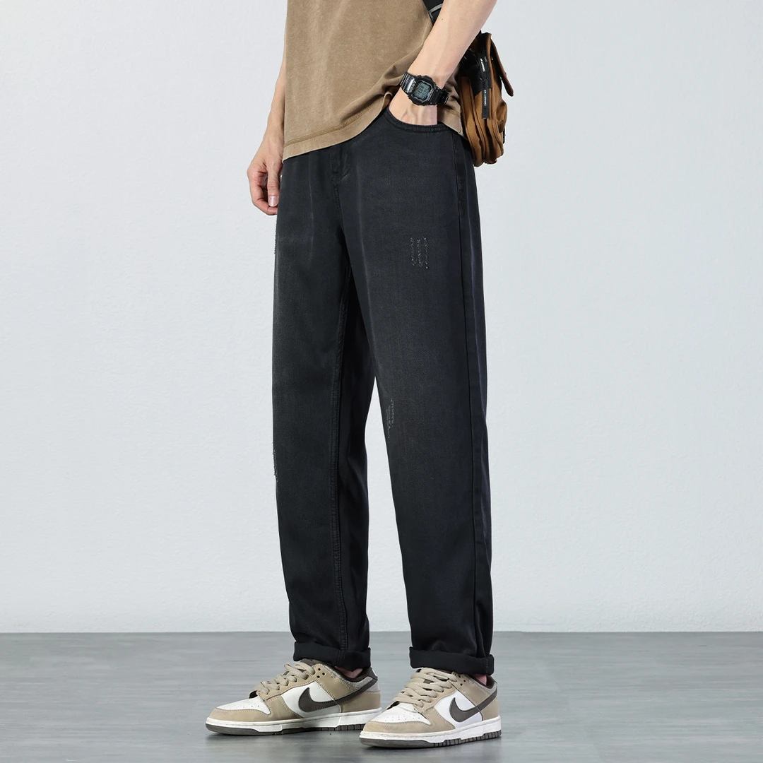 莱赛尔天丝牛仔裤男士2025新款夏季薄款宽松直筒微锥裤水洗九分裤
