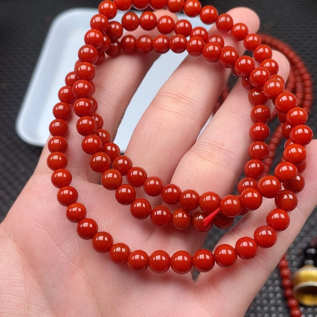 南红玛瑙未镶嵌6mm柿子红圆珠108颗长链
