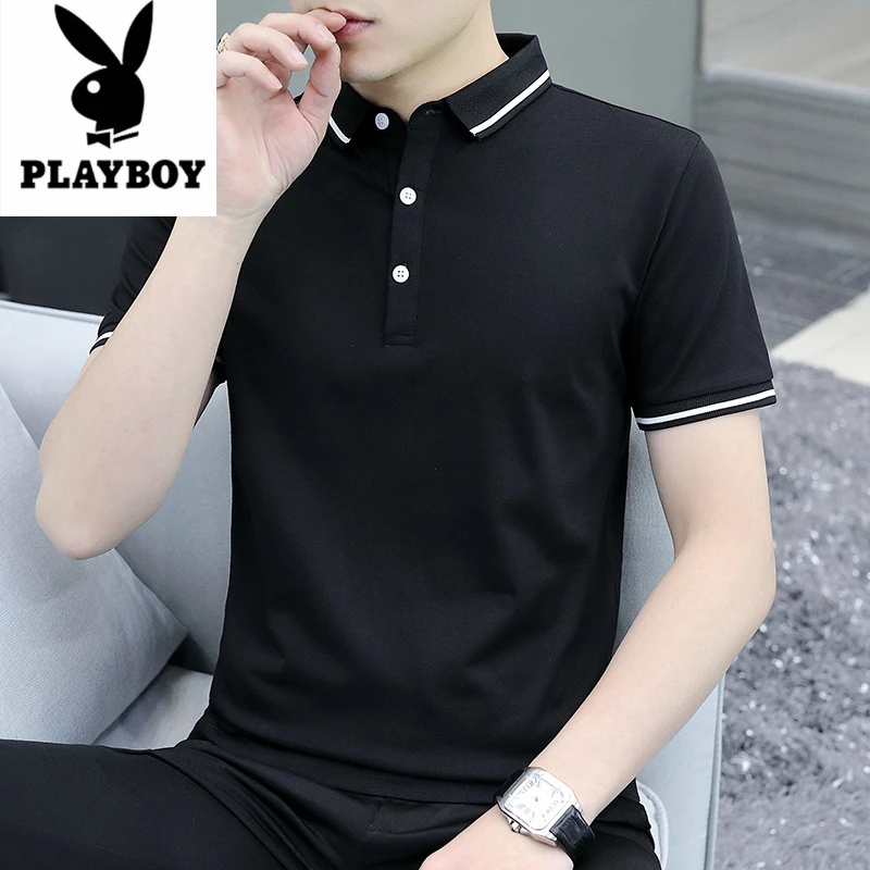 花花公子高级感痞帅短袖免烫夏季防螨Polo衫百搭半袖t恤商务休闲