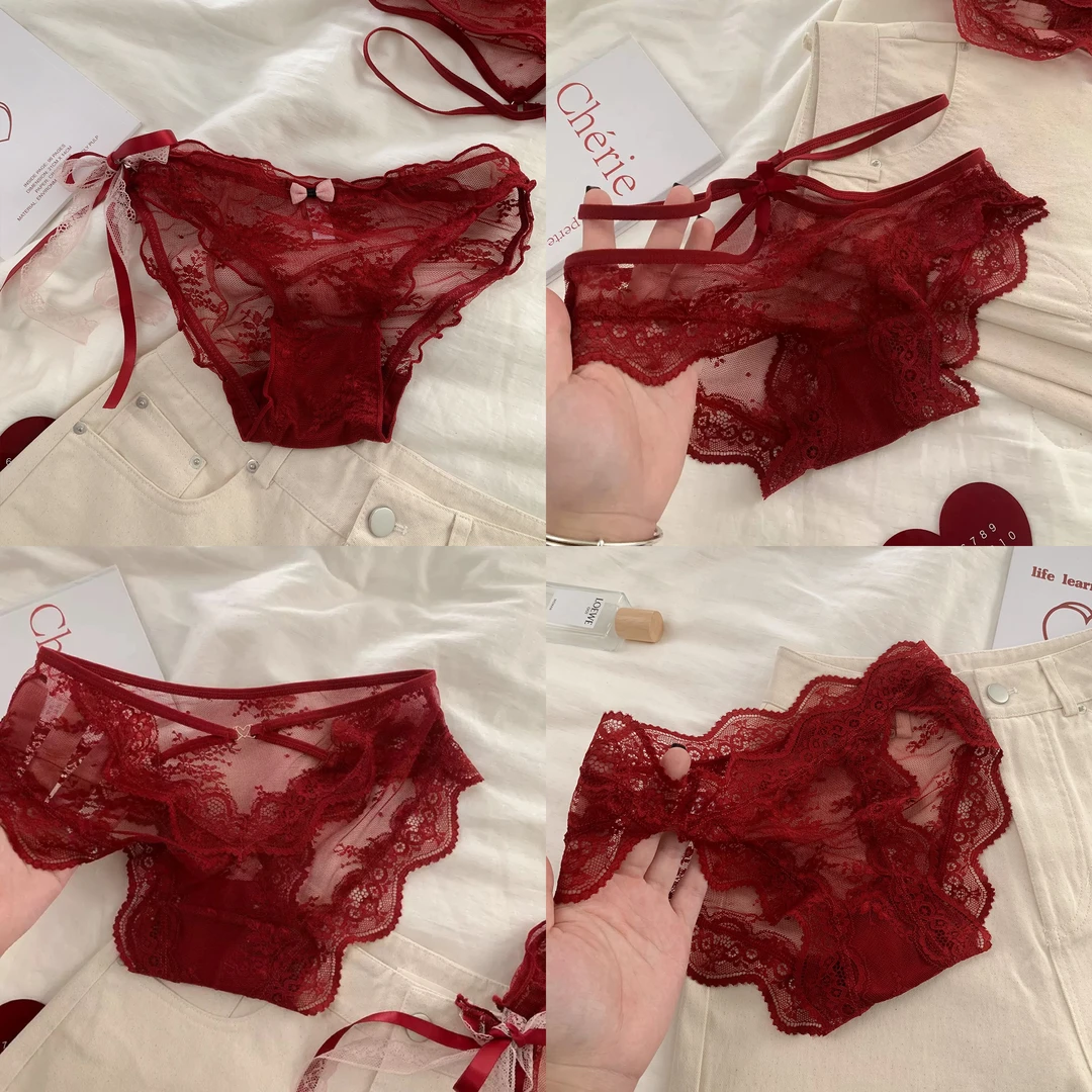 本命年红色蕾丝女士三角内裤纯棉裆舒适透气（不支持退换）
