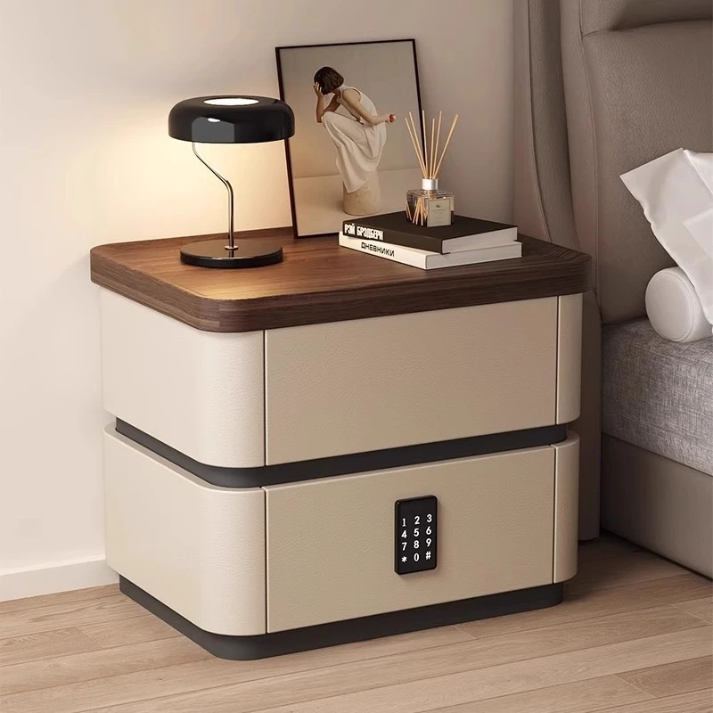 实木密码锁床头柜2025年新款简约现代高级感轻奢家用卧室床边柜子