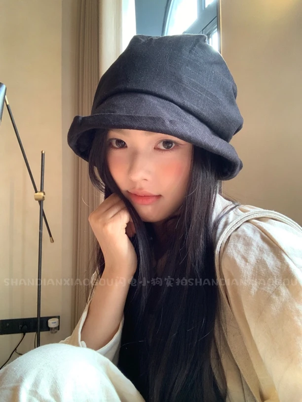 日系设计师款* 春夏透气渔夫帽复古休闲褶皱盆帽加长帽檐遮阳女