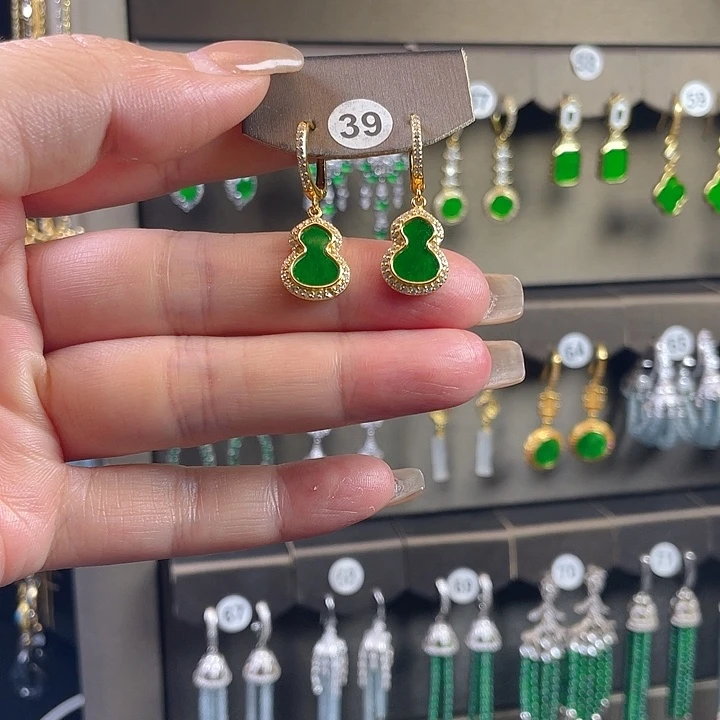 美***始翡翠银S925镶嵌耳饰缅甸A货