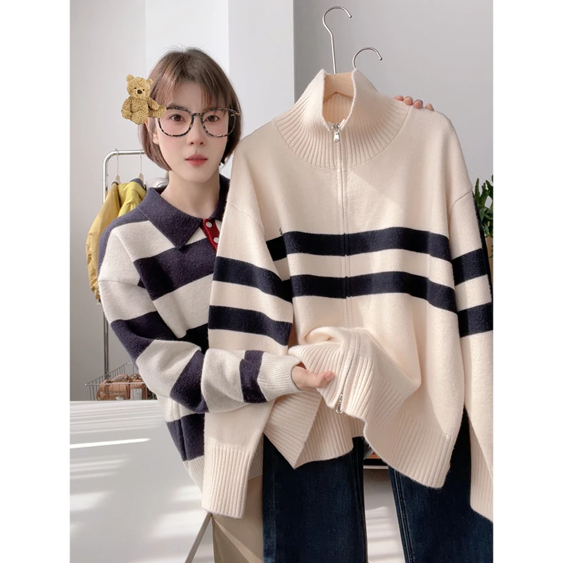 【丹姐家~立领双拉链~】新款秋冬双拉链慵懒针织开衫