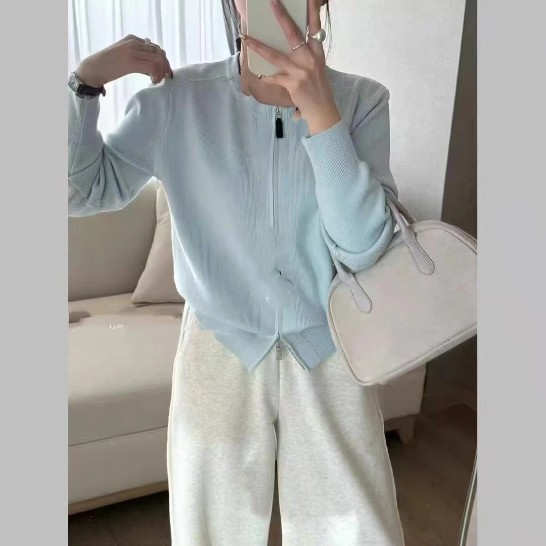 6816春款纯色简约百搭休闲时尚针织衫（衣长55cm左右）