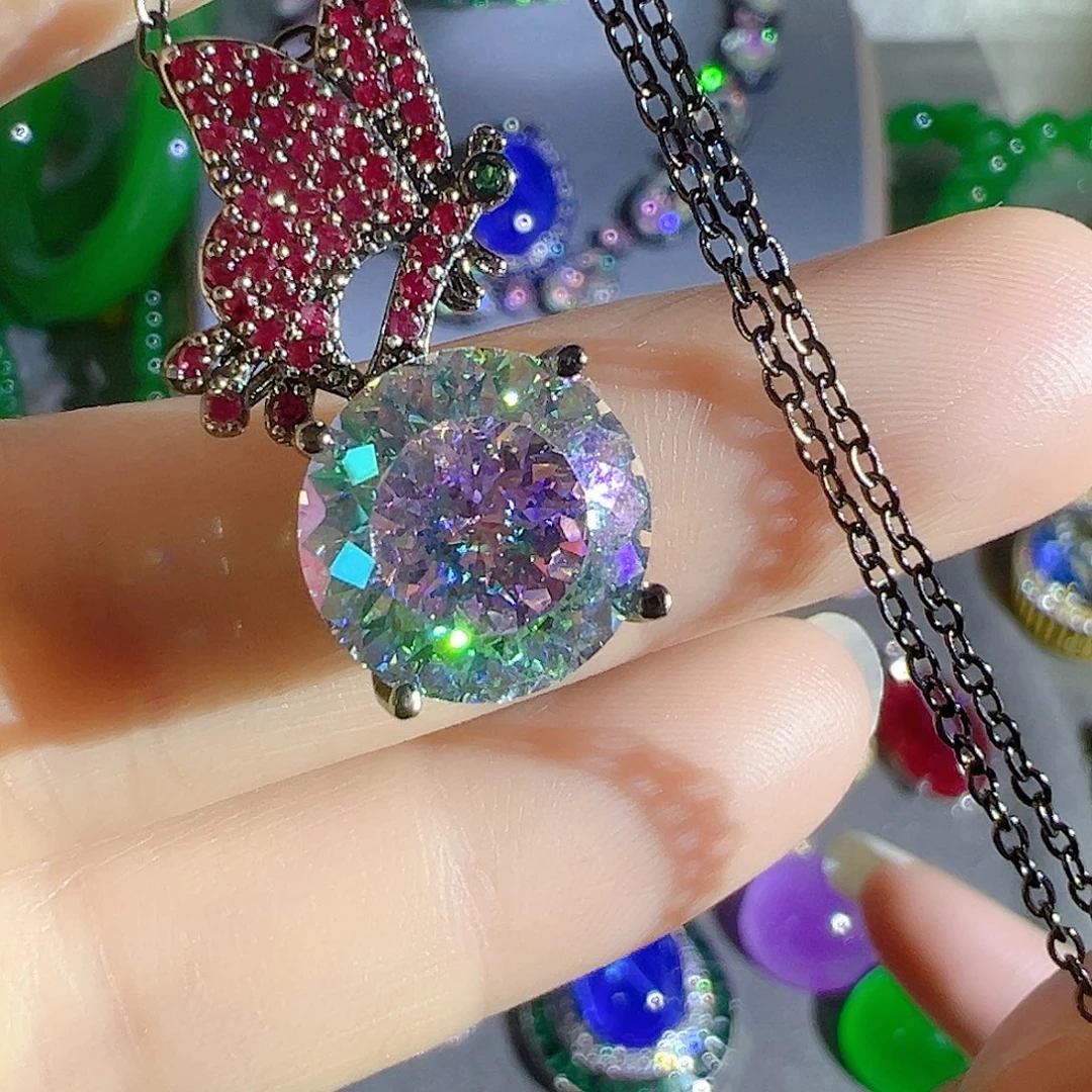 花岗石钨合金红色蓝色吊坠