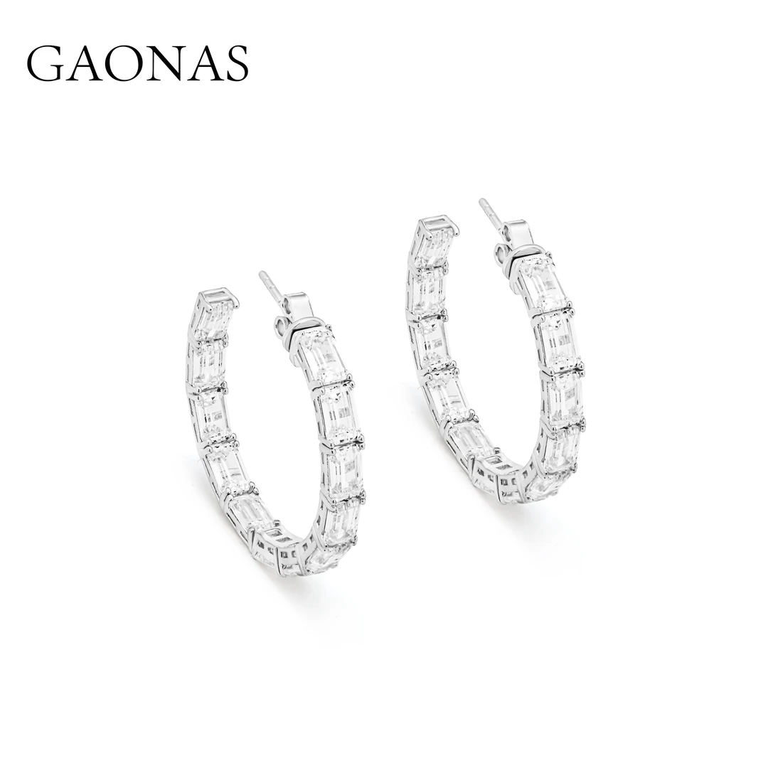 GAONAS 925银合成锆石耳饰  时尚摩登白色圈圈耳环11466EW