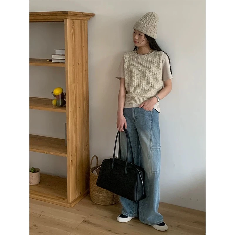 【粉风】东大门·arr工装感超A宽松牛仔裤