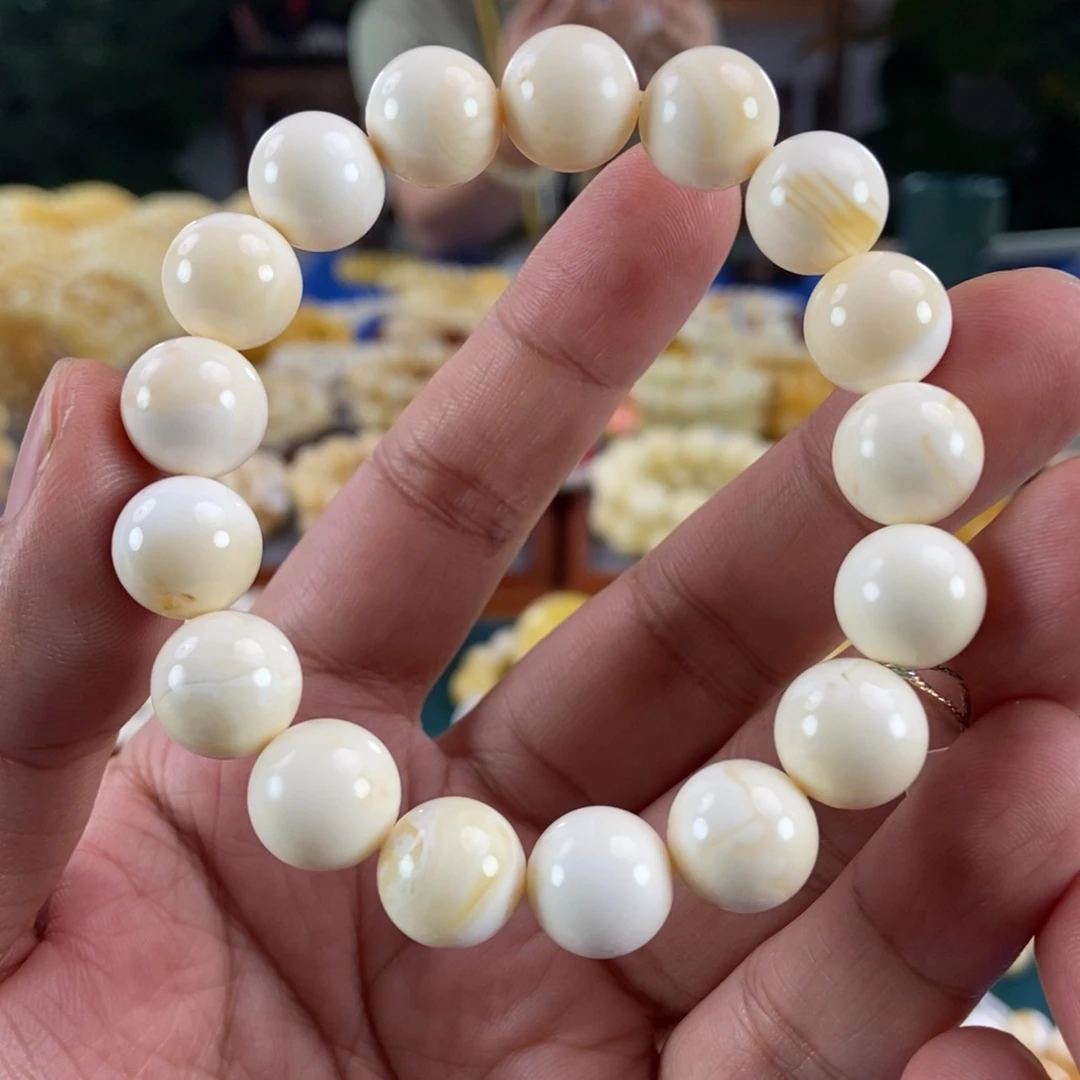 琥珀未镶嵌珠宝奇石12+瓷白蜡手串16.8