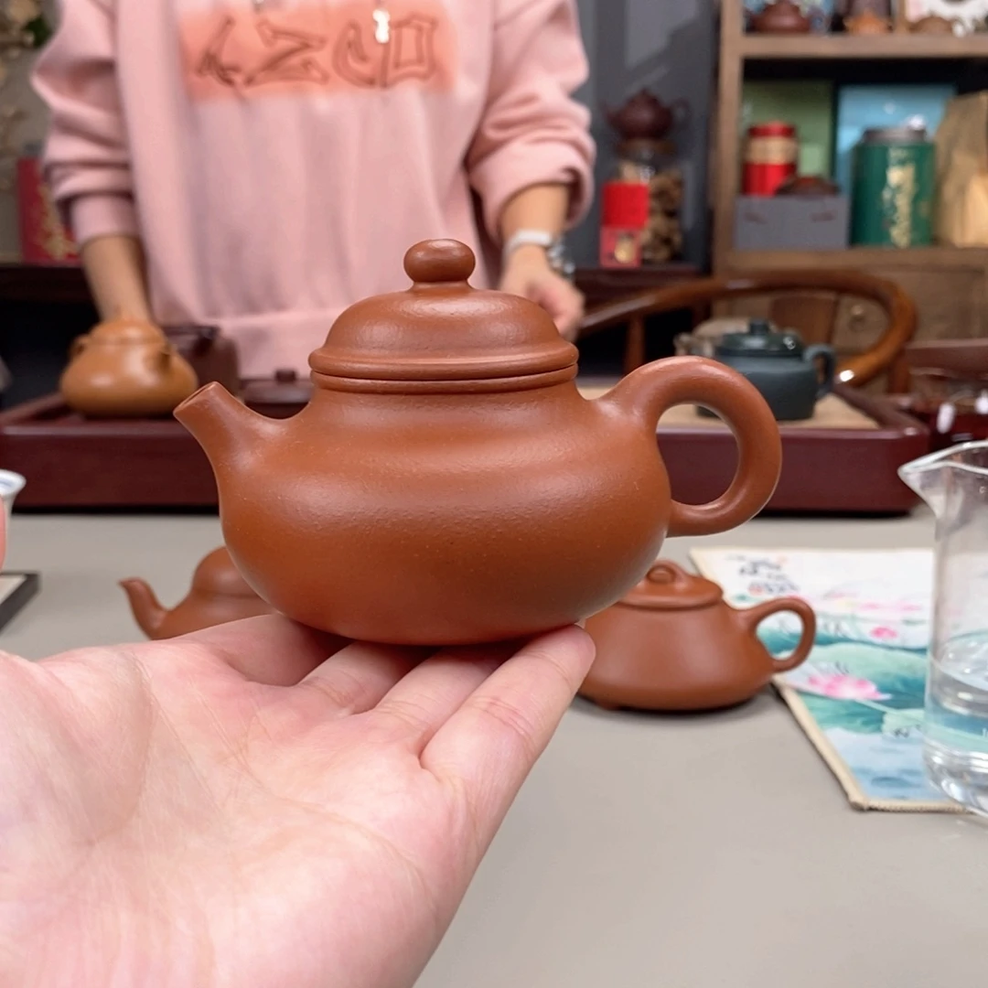 紫砂茶壶生砂朱泥半手容天140cc