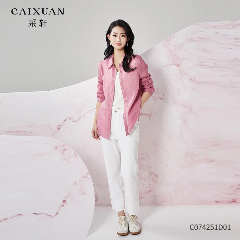C074251D01CAIXUAN采轩苎麻度假风轻薄长袖衬衣