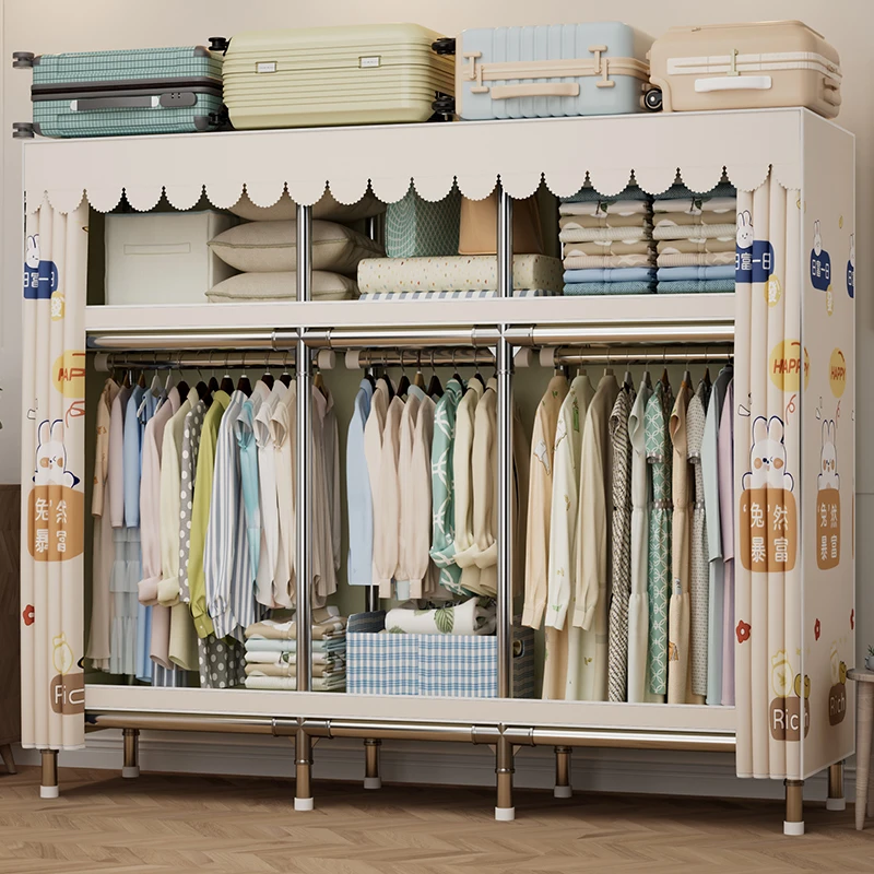 简易衣橱家用卧室出租房专用全钢架布衣柜结实耐用多层衣物收纳柜