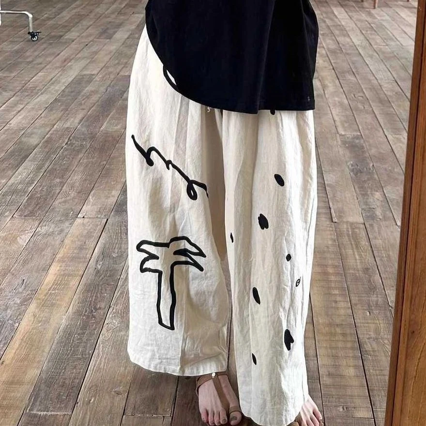 【涂鸦印花设计】韩系睡裤春秋女款高腰休闲宽松慵懒风家居长裤