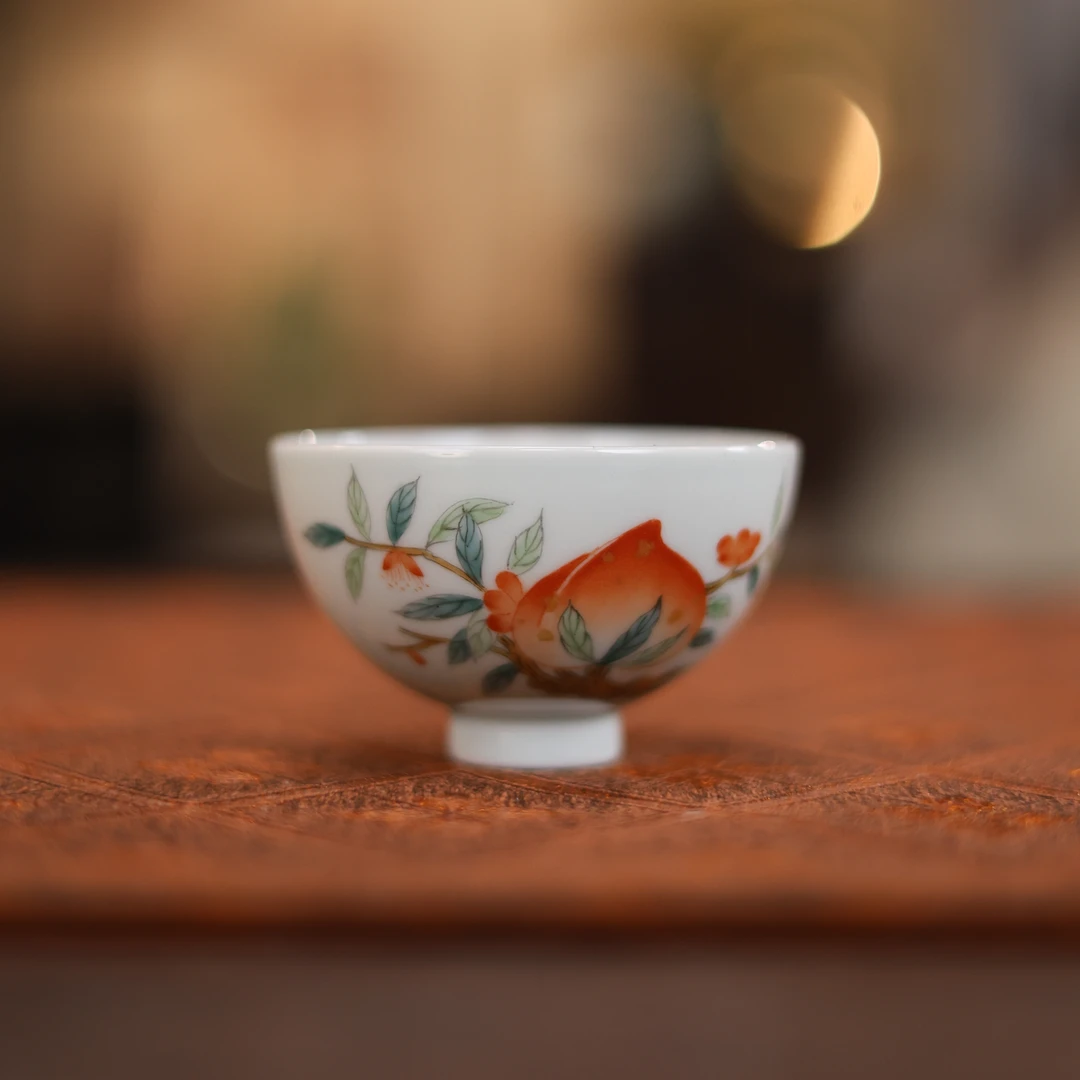 立勤堂粉彩桃子鸡心杯，画片随机发一个（FLP-B-008）