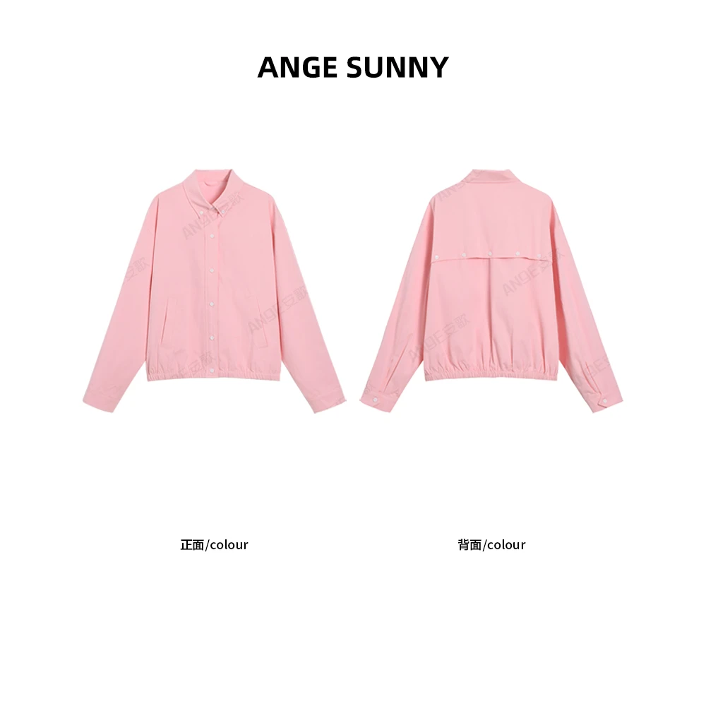 ANGE SUNNY【字母刺绣粉色夹克】小m*u府绸质感束腰单排扣外套