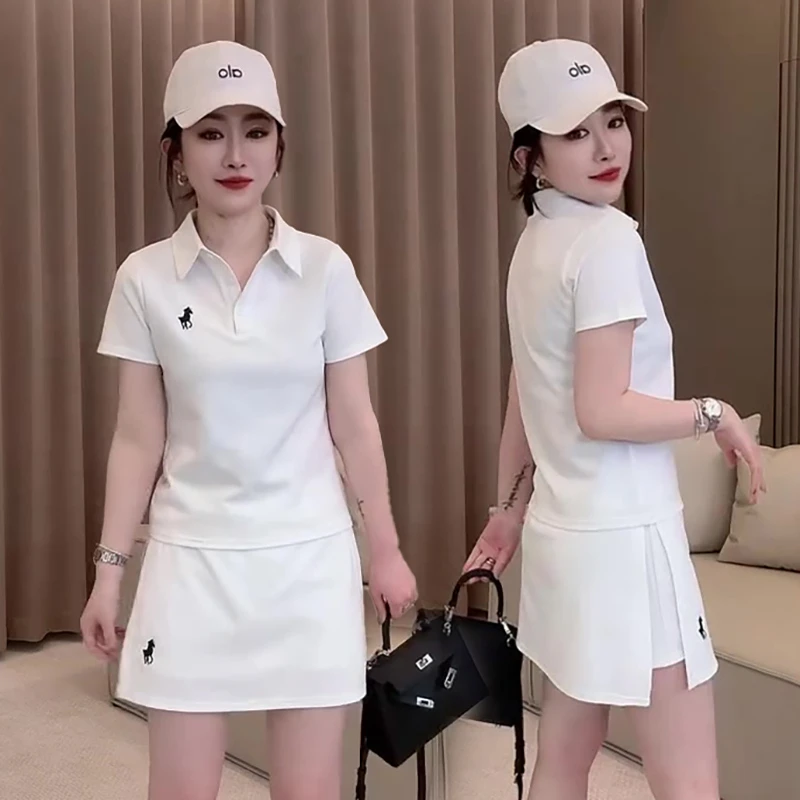 2025新款休闲运动套装裙女夏韩版小个子短袖polo衫短裙网球两件套