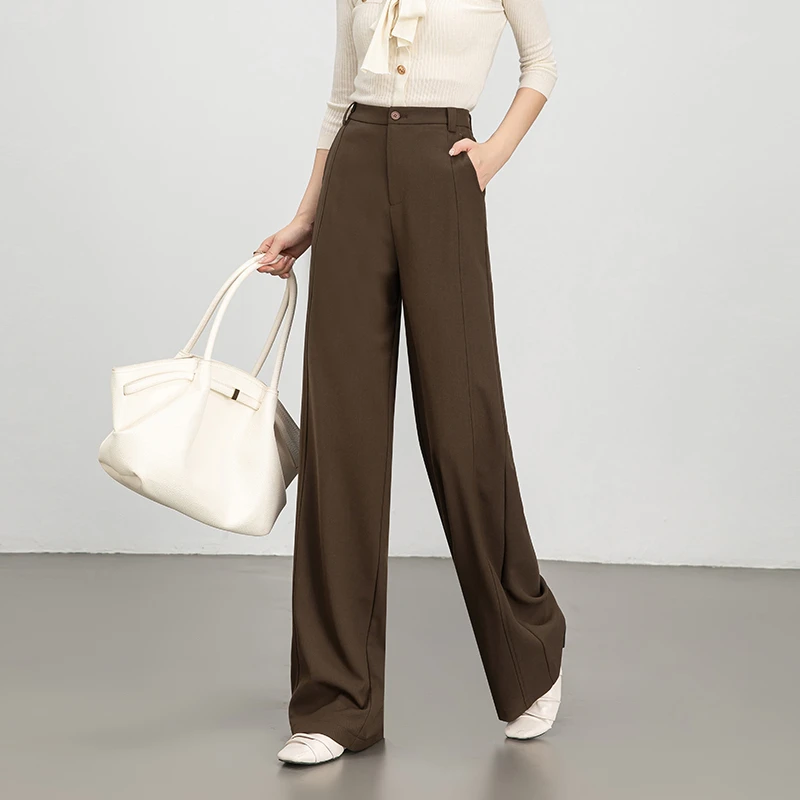 【天丝羊毛】直筒裤女宽松显瘦2025秋装新款高腰窄版西装阔腿休闲裤
