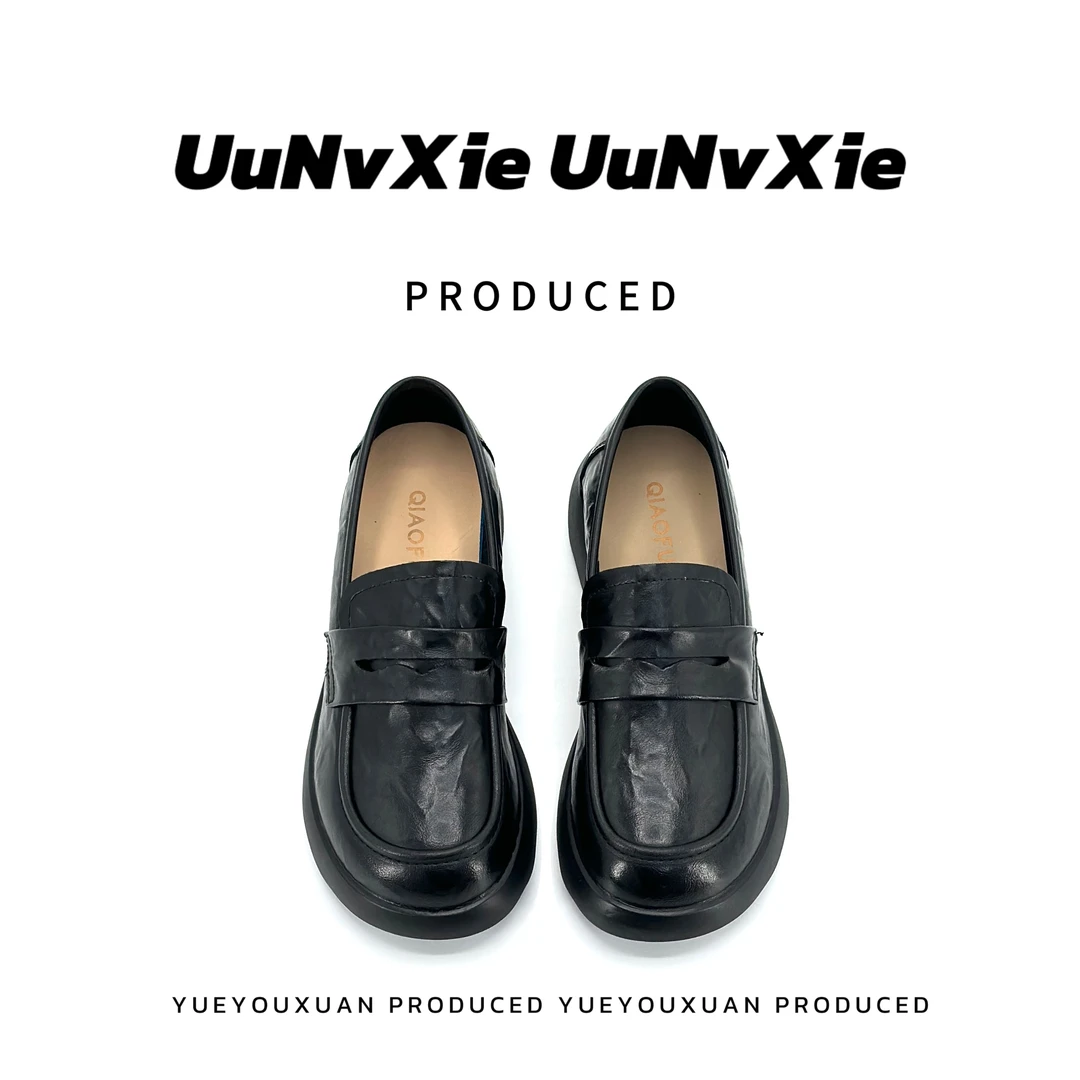 韩版英伦风一脚蹬通勤粗跟乐福鞋8386