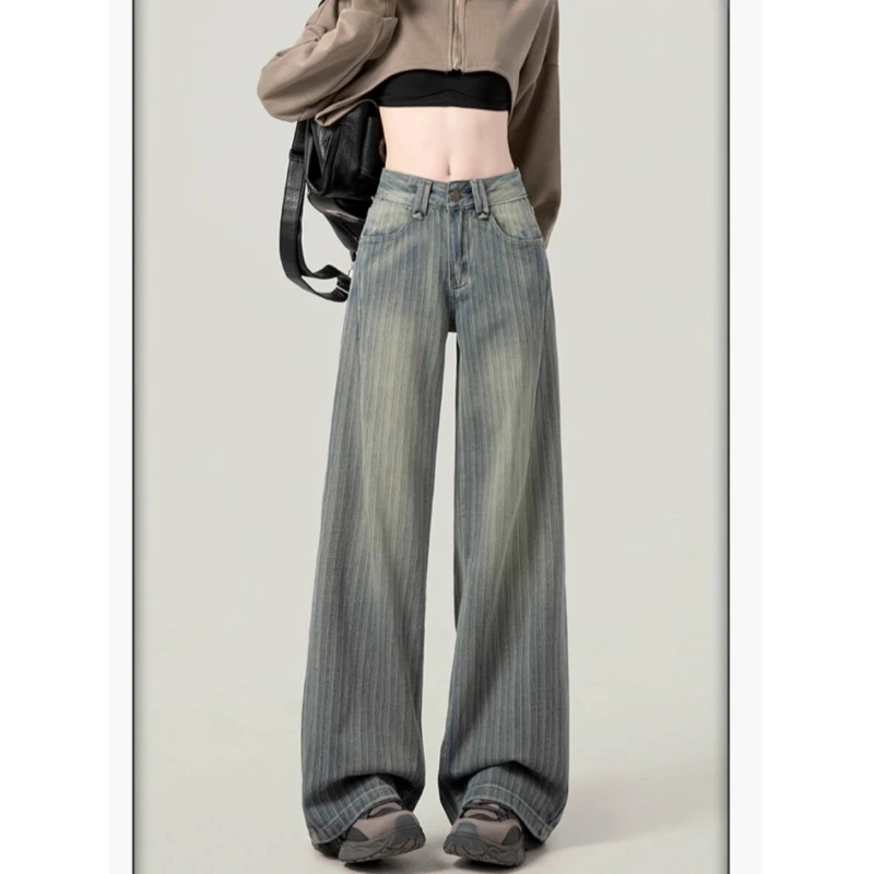 美式复古牛仔裤休闲裤子阔腿裤女春高街高腰怀旧宽松慵懒阔腿长裤