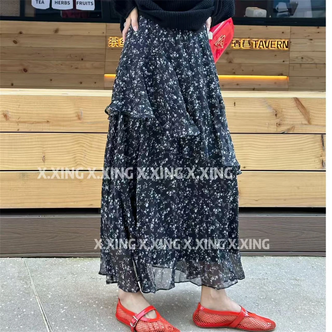 X.x.春夏新款时尚百搭高腰显瘦碎花半身裙女休闲长裙子C31-1041