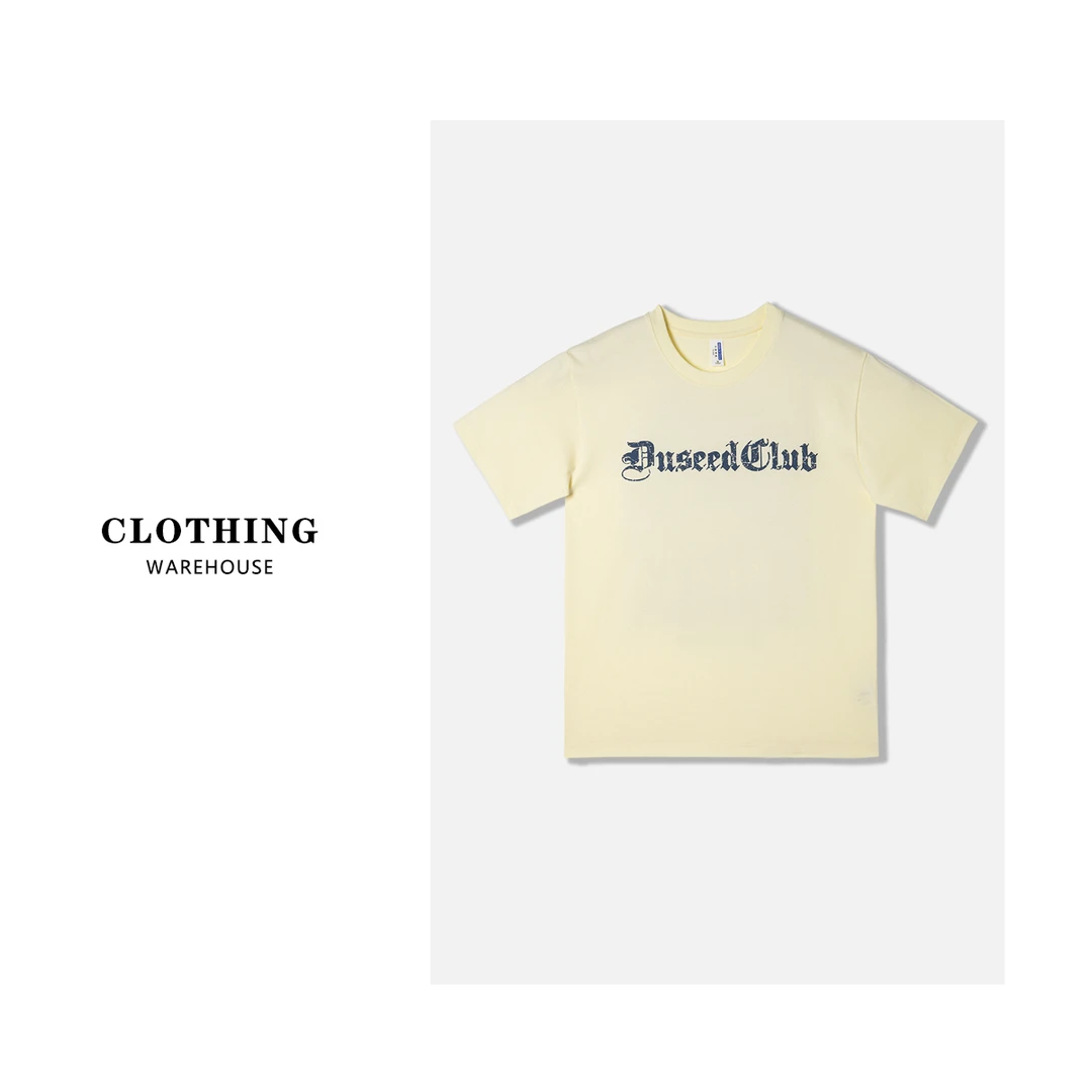 B697 夏季美式潮牌简约创意字母印花圆领短袖T恤019杏色