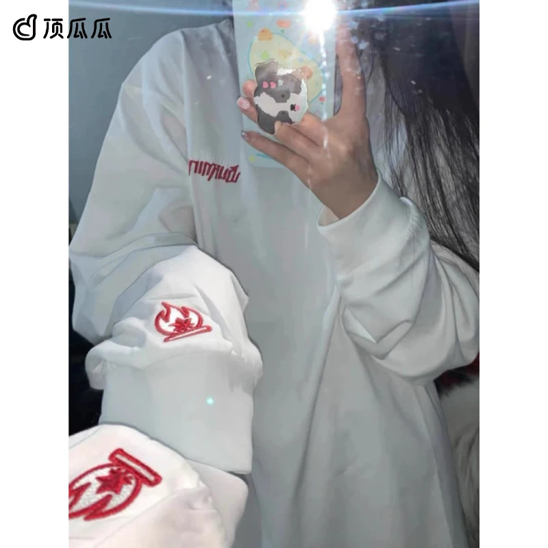 顶瓜瓜加大码300斤美式潮牌刺绣小火苗连帽卫衣男女秋冬宽松上衣
