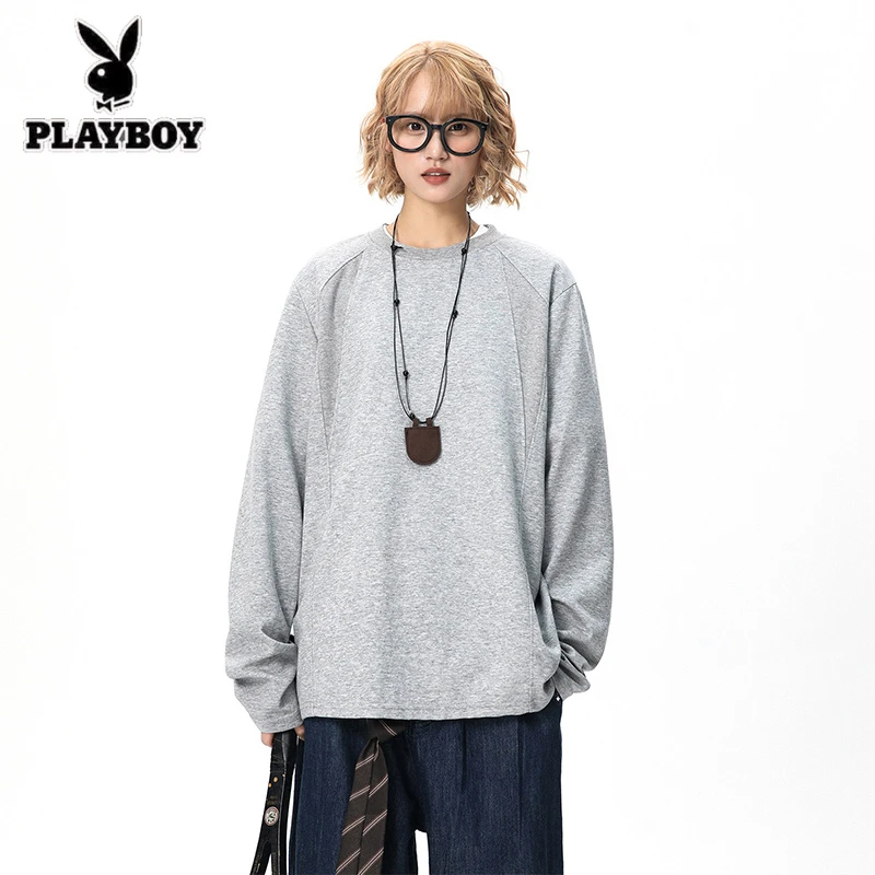 美式螺纹拼接正肩长袖卫衣男士春秋季cleanfit廓形重磅解构打底衫