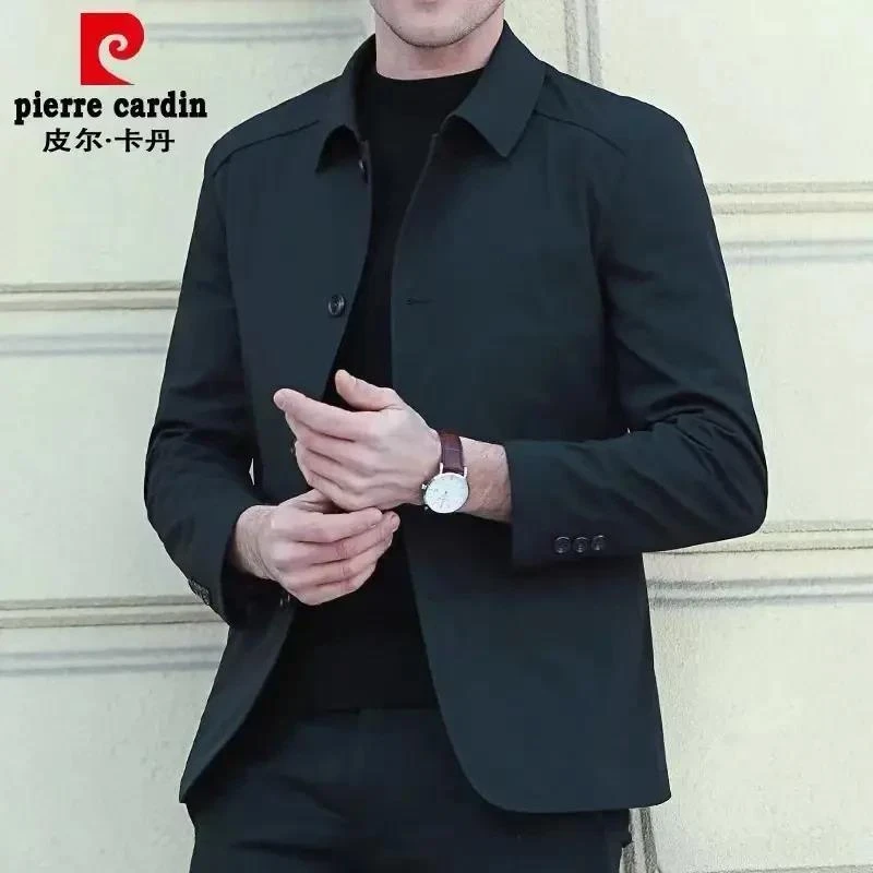 皮尔卡丹2025男士休闲外套中年夹克春秋款翻领商务薄款爸爸装外套