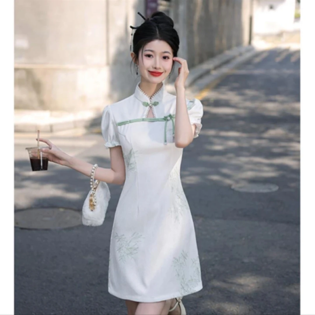 【2361 清平乐 白色】显瘦气质修身优雅复古中国风旗袍