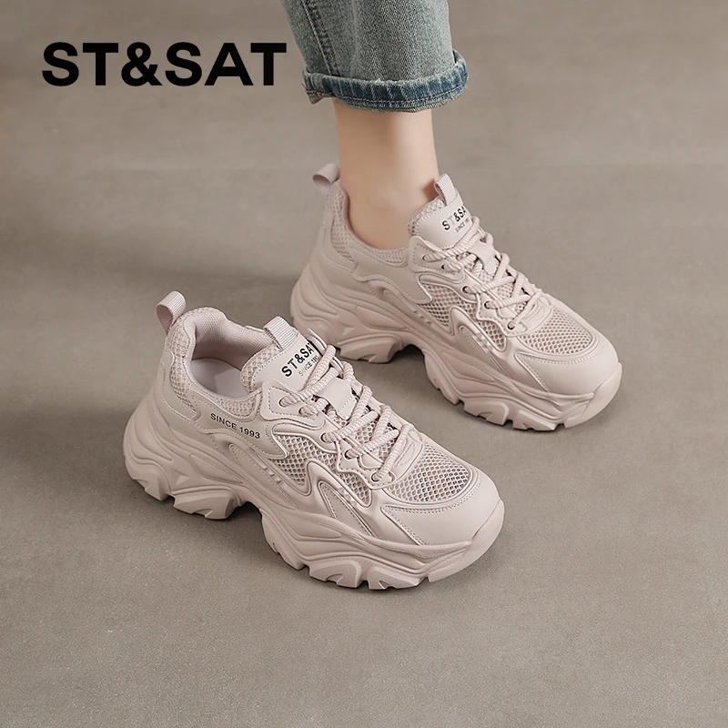 星期六显脚小老爹鞋女士2025新款春季透气运动鞋休闲厚底小白女鞋