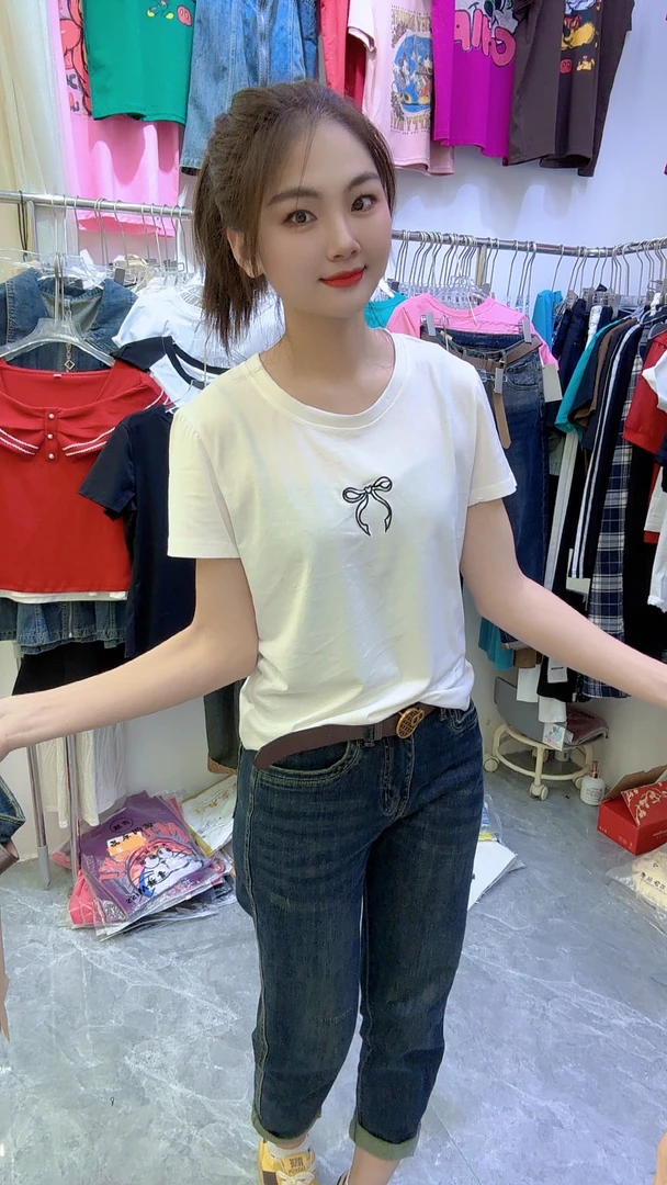 5688刺绣蝴蝶结夏季时尚上衣