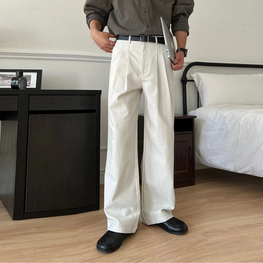 SSUMENAM「基础通勤 老钱风」白色直筒休闲裤男秋季宽松百搭长裤