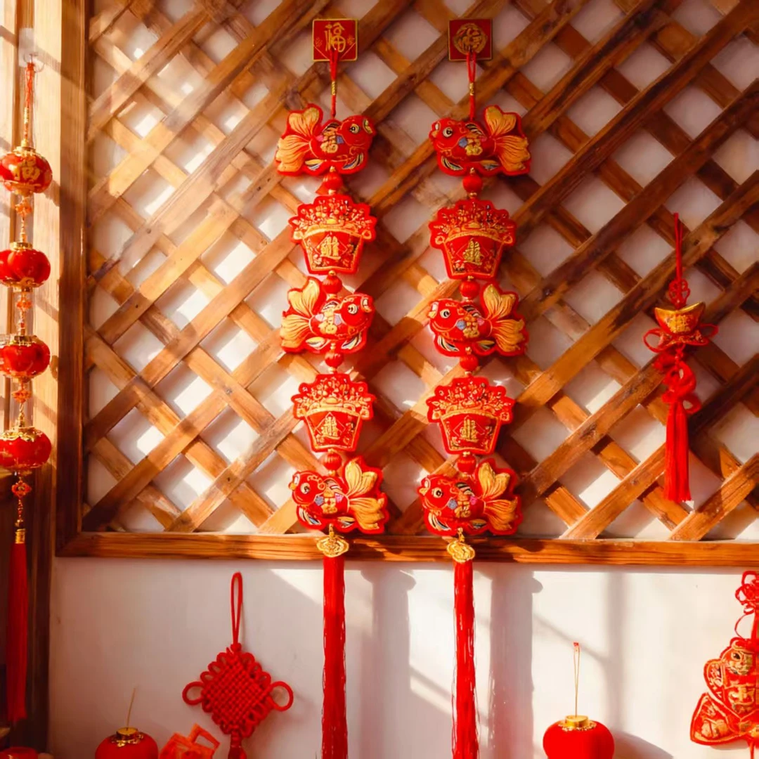 吉祥锦鲤福鱼串居家客厅装饰挂串吉祥五福鱼喜庆过年装饰品