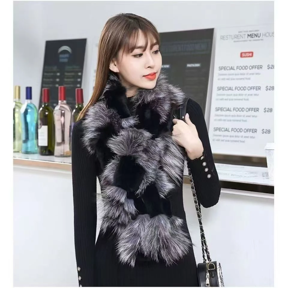 獭兔毛围巾狐狸毛长款围巾加密厚保暖皮草真毛百搭围脖韩版