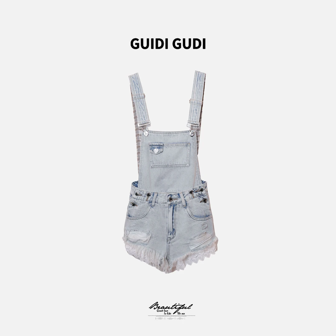 GUIDI GUDI【成就梦想】黄加蓝重工百搭背带裤牛仔短裤