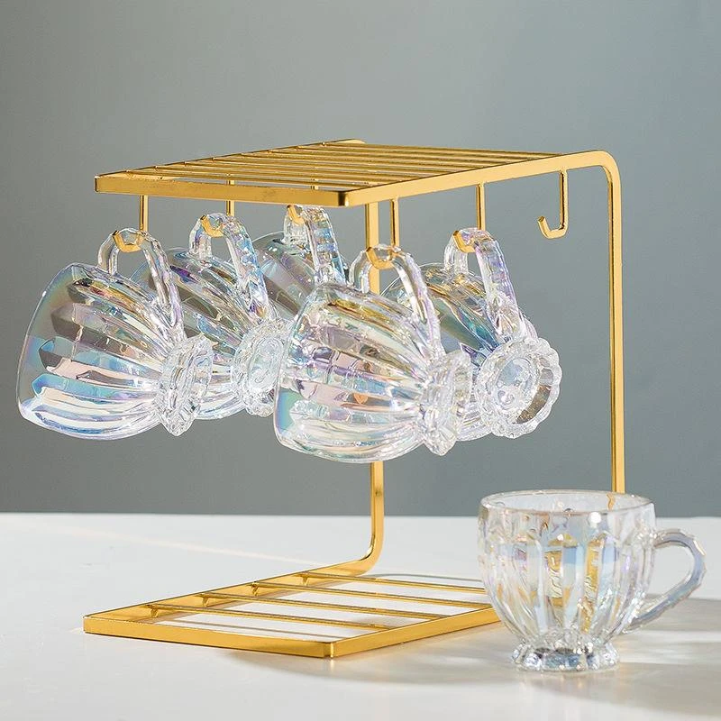 炫彩轻奢玻璃杯网红创意家用牛奶奶茶咖啡果汁杯架高颜值杯子