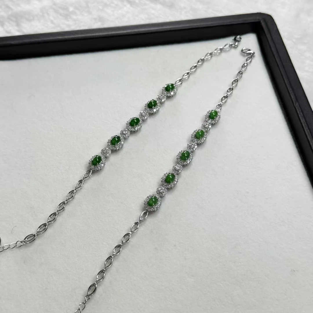 【睿泽赏宝】S925银翡翠蛋面手链 多样性发一/有瑕  KS0070005