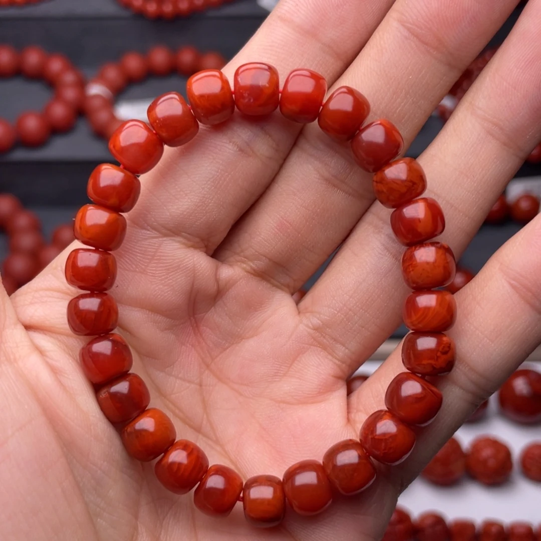 南红玛瑙未镶嵌手串H8mm（原矿）妖孽牛血火焰老型手串