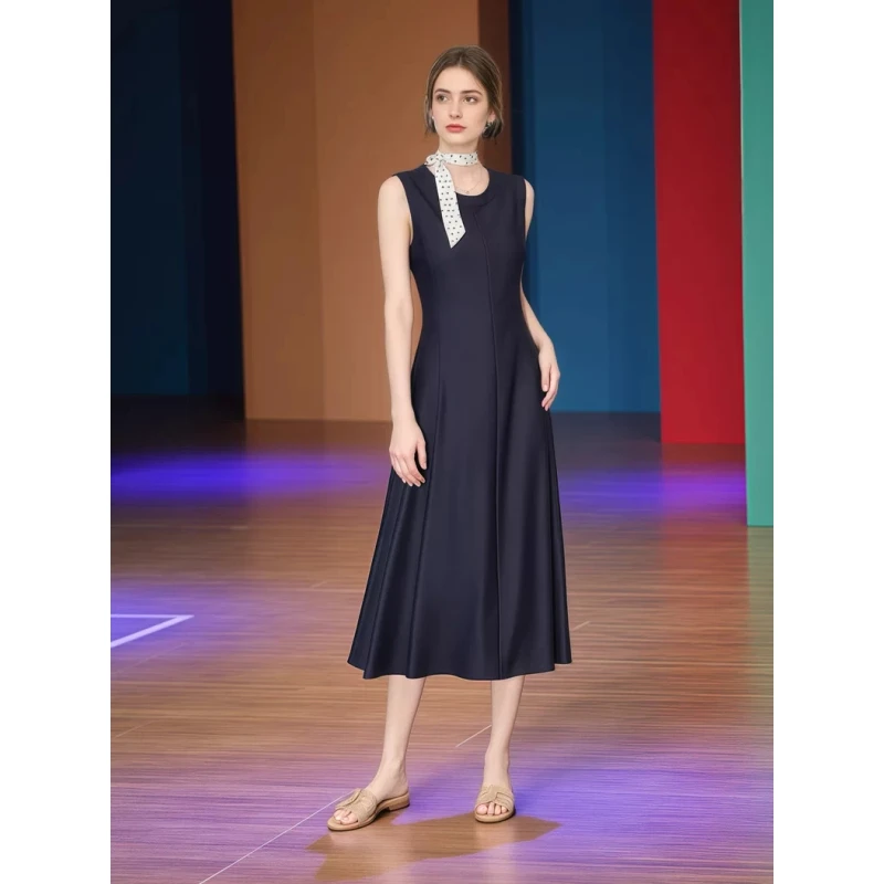 【新款好礼】25新款时尚无袖复古天丝麻牛仔长裙收腰法式气质连衣裙