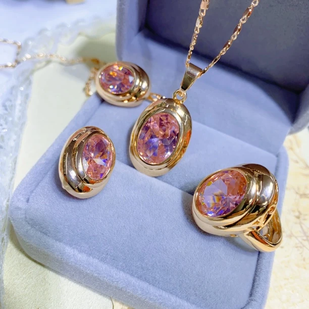 合金玻璃耳饰 粉色三件套 ھالرەڭ يۈرۈش   戒指可以调节大小