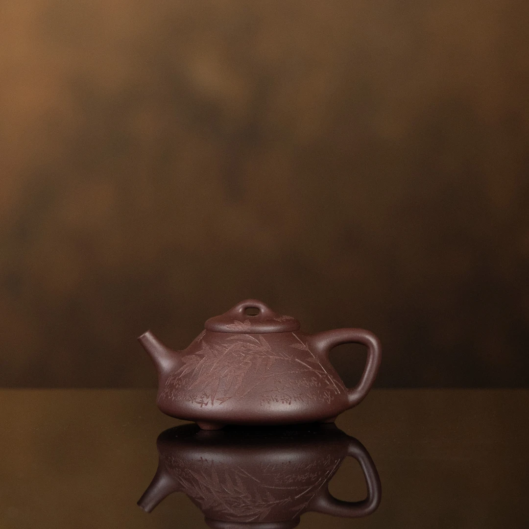 【利贞l小子冶石瓢（刻竹）】原矿紫泥 约120cc 手工制 紫砂壶茶具JYT
