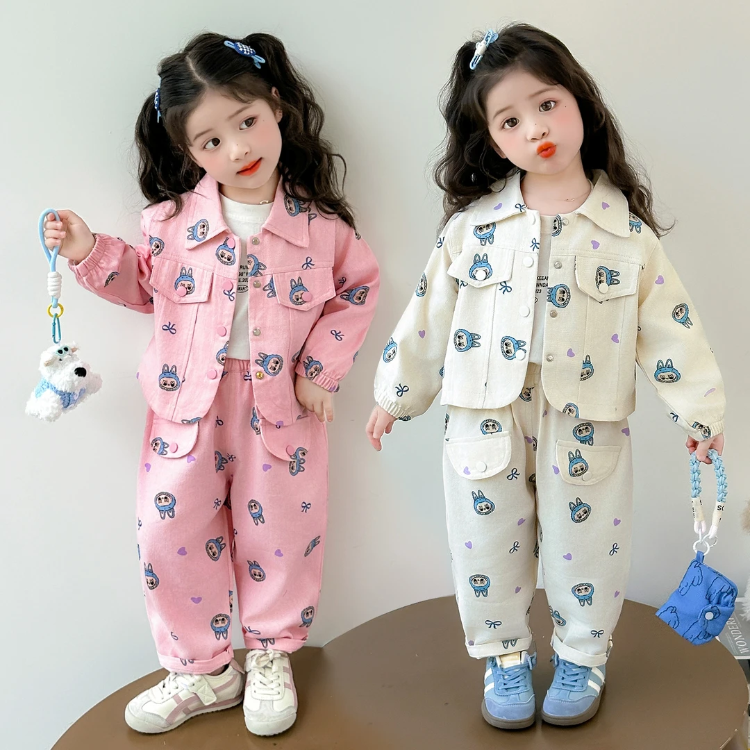 女童工装套装2025新款洋气儿童秋装牛仔外套两件套宝宝休闲开衫潮