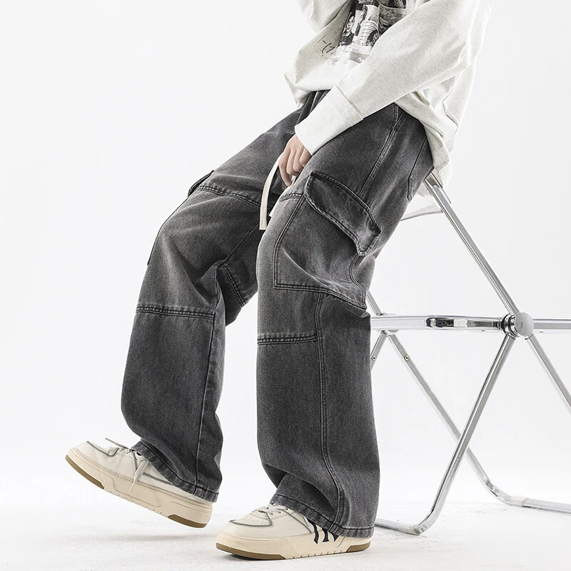 2025春季新款牛仔裤男款美式复古牛仔工装裤休闲百搭直筒高街宽松