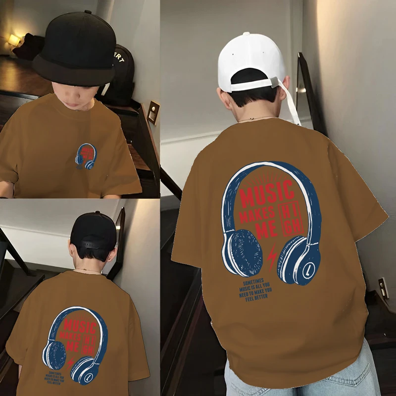 【100%纯棉】男童纯棉短袖T恤夏季中大童宽松印花上衣休闲儿童国潮