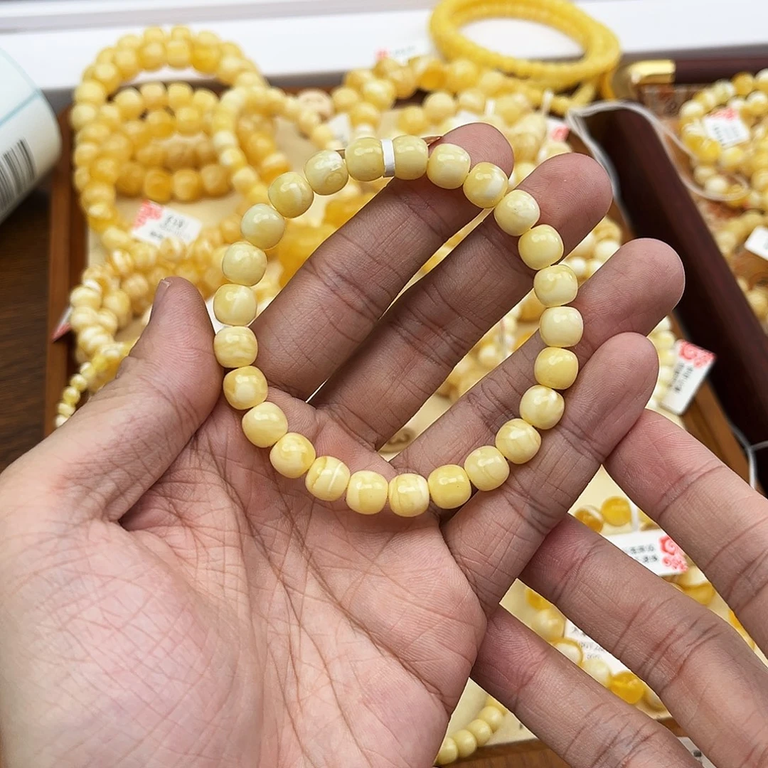 蜜蜡未镶嵌手串浓蜡奶白8.5mm*8mm