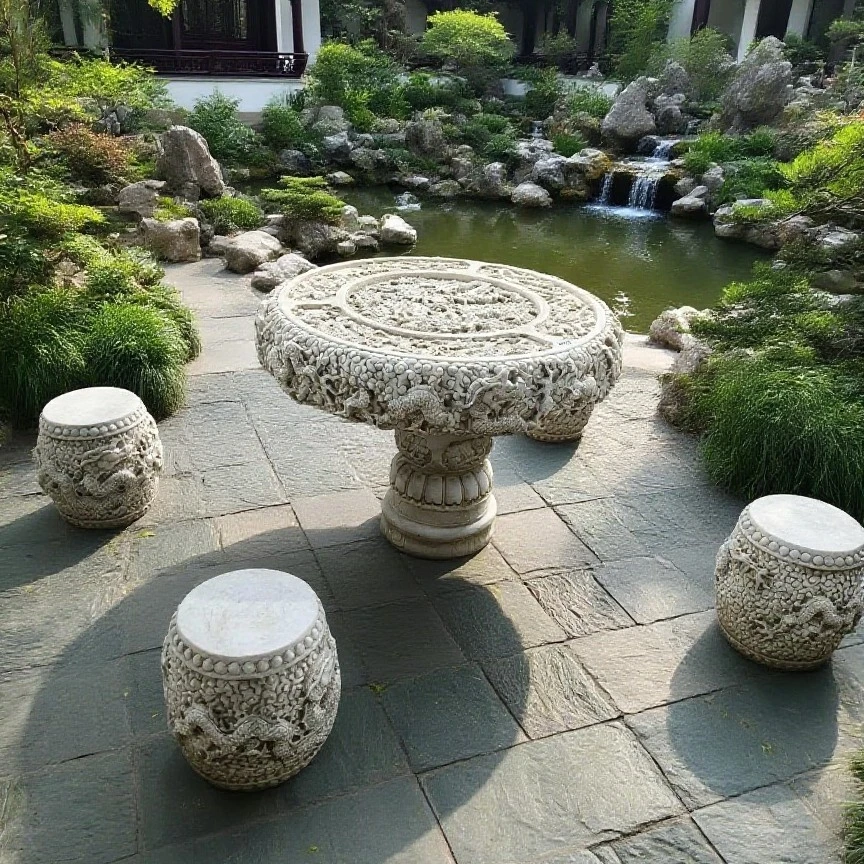 汉白玉盘龙石桌一桌四凳定金 包邮 不包卸车和安装